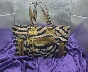 Betsey Johnson Zebra Print Satchel with Gold Details